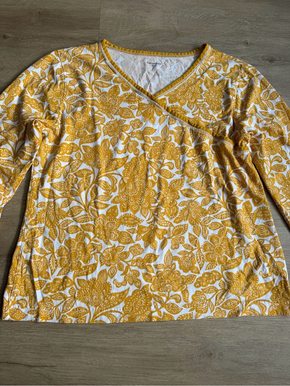 Garnet Hill Yellow Organic‎ Cotton Asian Wrap pajama top SZ M